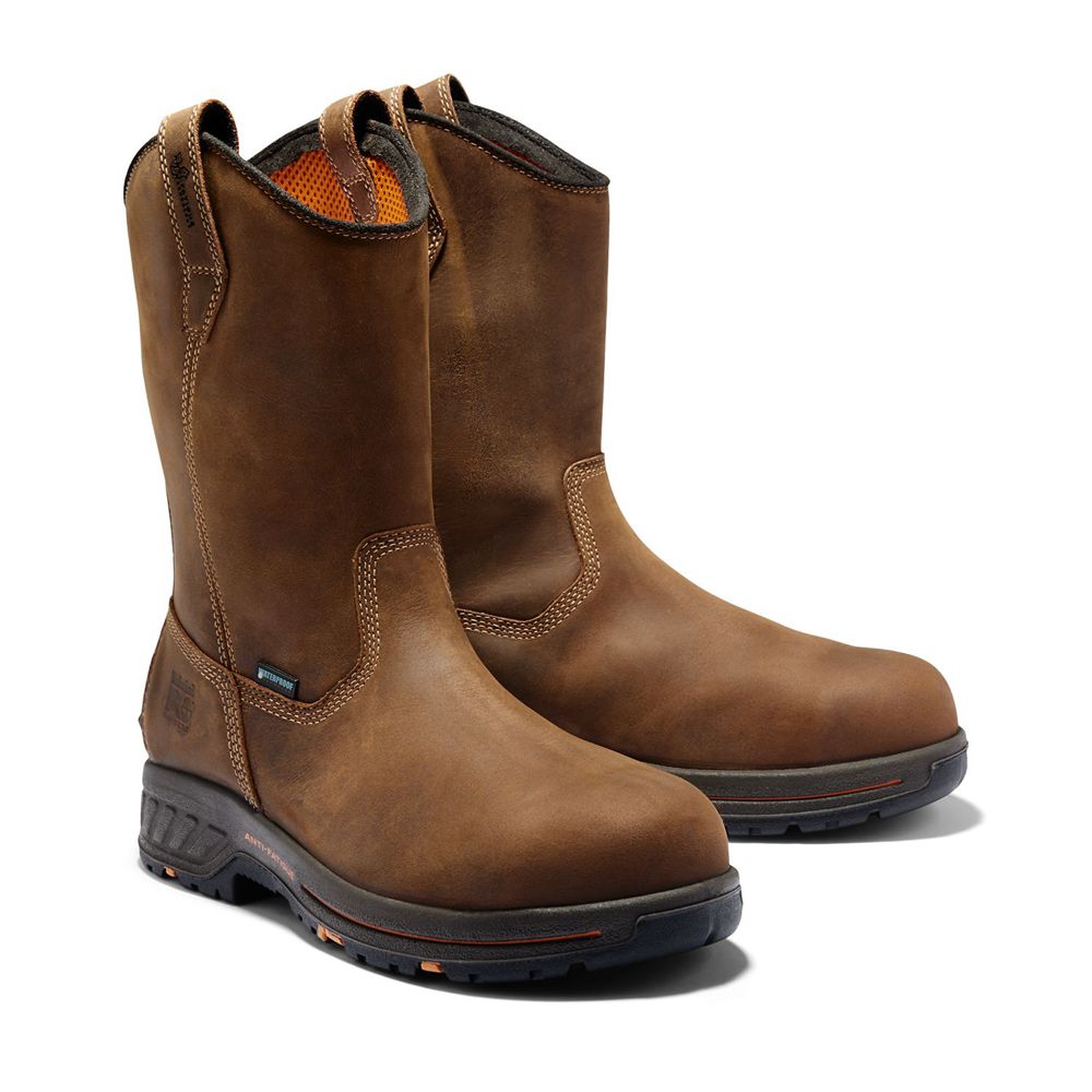 Timberland Μποτακια Εργασίας Ανδρικα Καφε/Μαυρα - Pro® Helix Hd Comp Toe Pull-On - Greece 2581093-JP